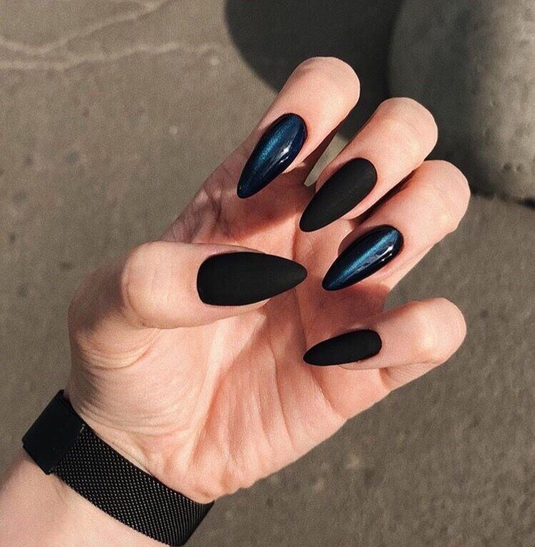 Long black nails - perfect nails - decorated nails - trendy nail designs -