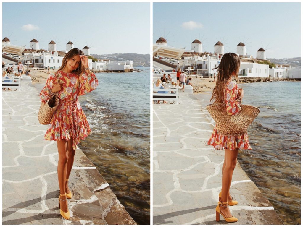 vestido floral naranja, magas largas. 30 Outfits que están en Tendencia - moda verano