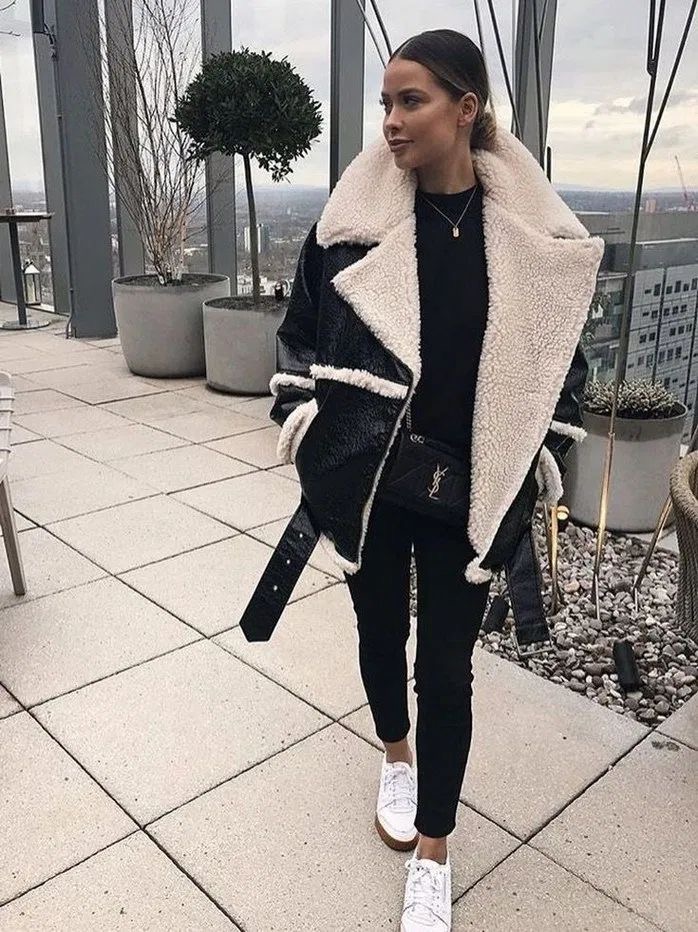 outfit invierno 2020 jacket leather shearling warm women